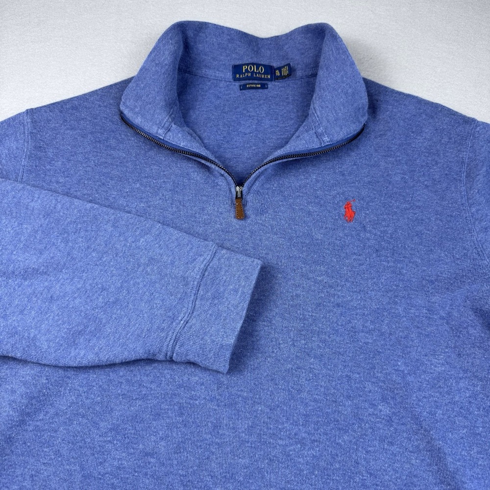 Polo Ralph Lauren Estate Rib 1/4 Zip Men XL Pullover Blue Long Sleeve Sweater